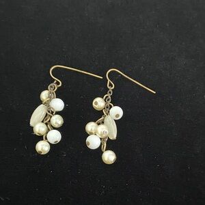 Bridal Glass Bead Cluster Earrings Cream Faux Pearl Dangle